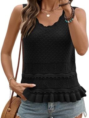 Amazon Women's Black Knit Ruffle Hem Tank Top